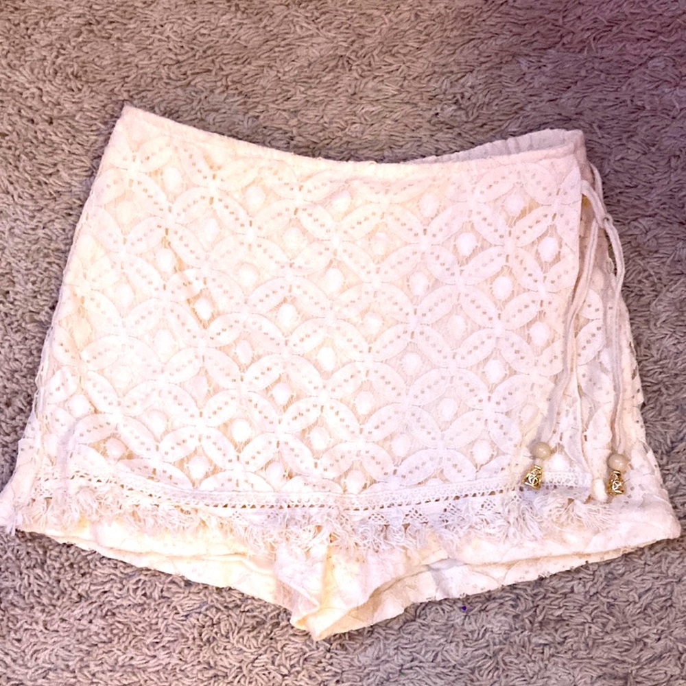 Sequin Hearts White Skort with Tassles
